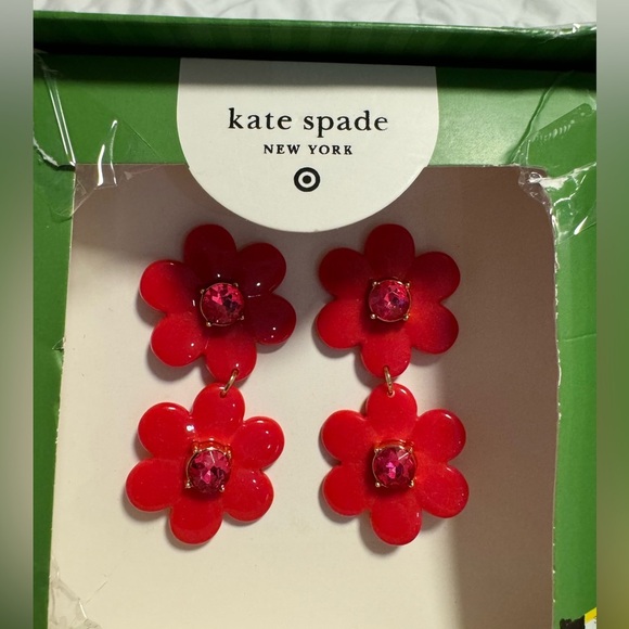 Floral Linear Flower Earrings Kate Spade New York x Target Red New in Box Jewel - Picture 9 of 10